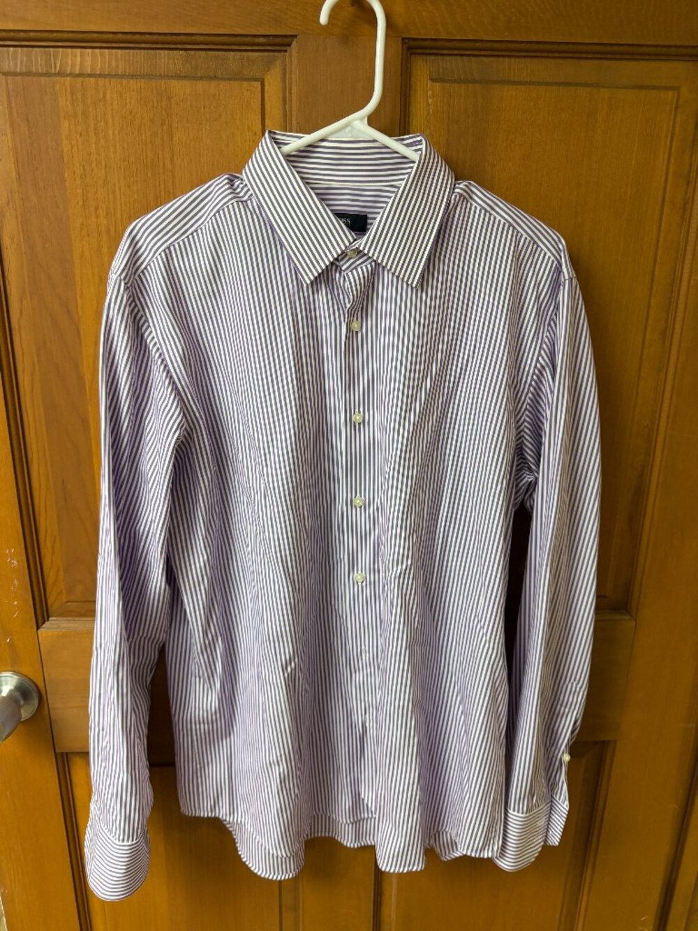 Hugo Boss Men's Purple & White Long Sleeve Shirt Size 42 (16.5) In Great Shape!